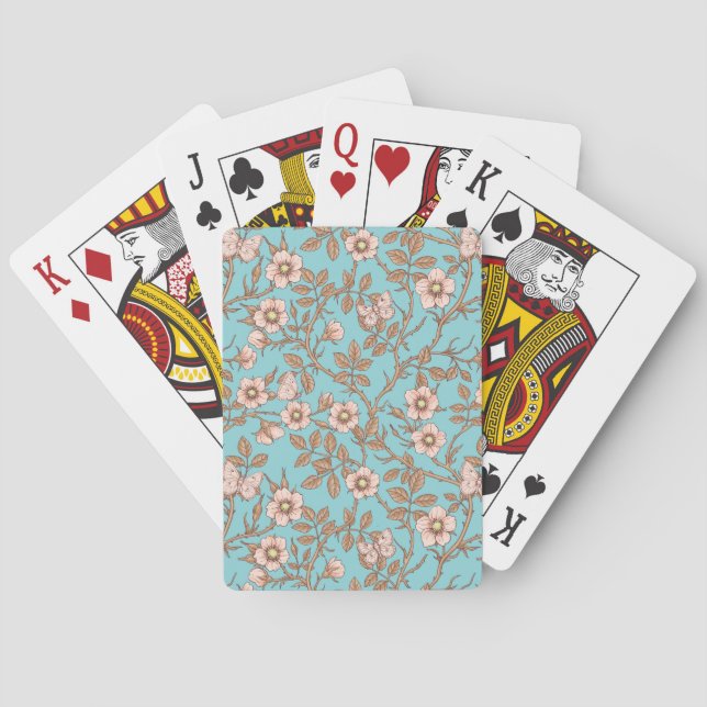 Wild roses and butterflies /pink/brown/pool poker cards (Back)