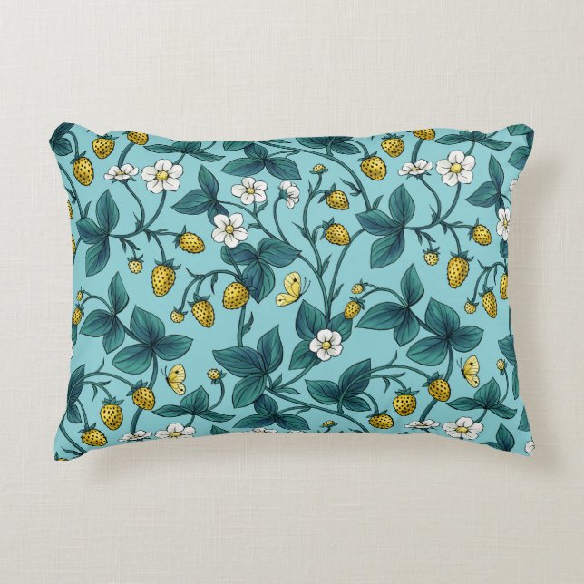 Wild roses and butterflies /pink/pale green/yellow accent pillow (Front)