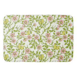 Wild roses and butterflies /pink/pale green/yellow bath mat
