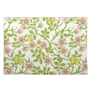 Wild roses and butterflies /pink/pale green/yellow cloth placemat
