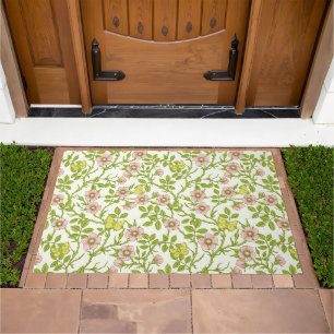 Wild roses and butterflies /pink/pale green/yellow doormat