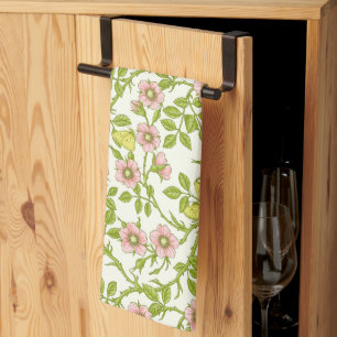 Wild roses and butterflies /pink/pale green/yellow kitchen towel