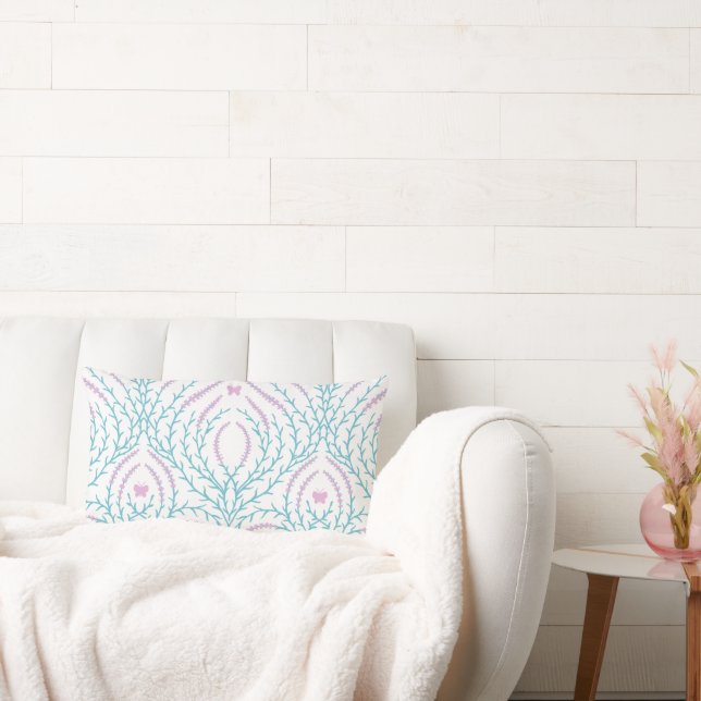 Wild roses and butterflies /pink/pale green/yellow lumbar pillow (Couch)