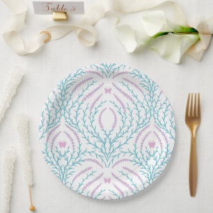 Wild roses and butterflies /pink/pale green/yellow paper plates