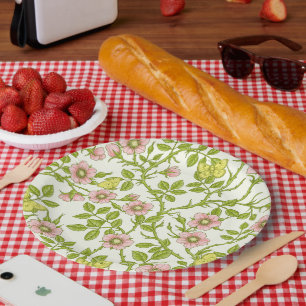 Wild roses and butterflies /pink/pale green/yellow paper plates