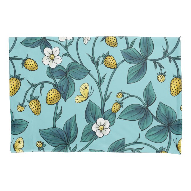Wild roses and butterflies /pink/pale green/yellow pillow case (Front-Left)