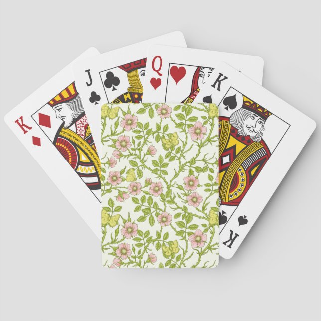 Wild roses and butterflies /pink/pale green/yellow poker cards (Back)