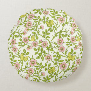 Wild roses and butterflies /pink/pale green/yellow round pillow