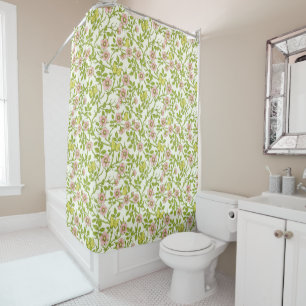 Wild roses and butterflies /pink/pale green/yellow shower curtain