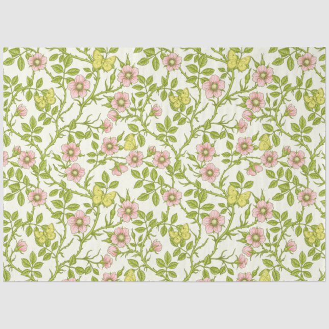 Wild roses and butterflies /pink/pale green/yellow tissue paper (Front)