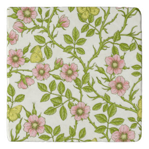 Wild roses and butterflies /pink/pale green/yellow trivet