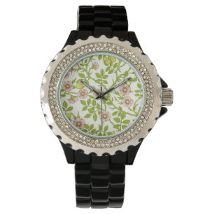 Wild roses and butterflies /pink/pale green/yellow watch