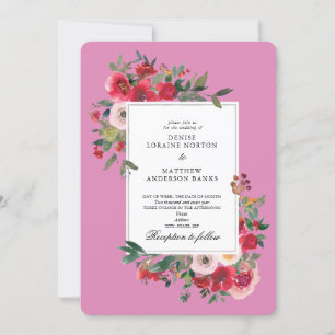 Wild Roses and Fuchsia Pink Color Invitation