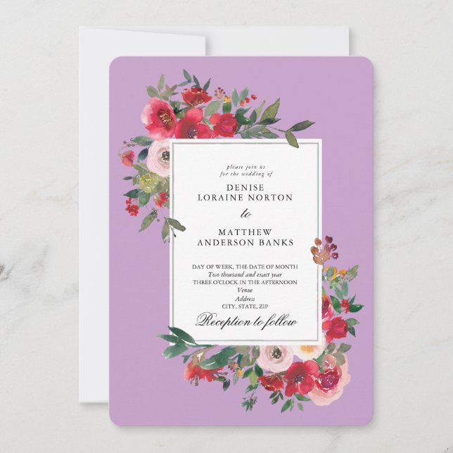 Wild Roses and Lavender Color Stripes Invitation (Front)