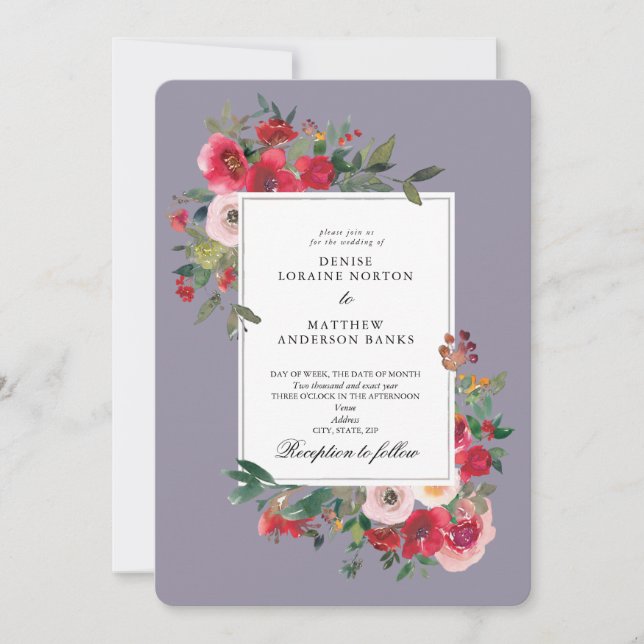 Wild Roses and Lavender Gray Invitation (Front)