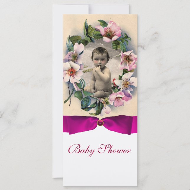 WILD ROSES AND PINK BOW BABY SHOWER PHOTO TEMPLATE (Front)