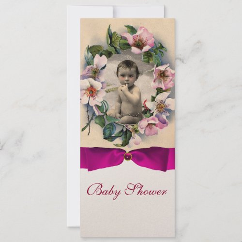 WILD ROSES AND PINK BOW BABY SHOWER PHOTO TEMPLATE