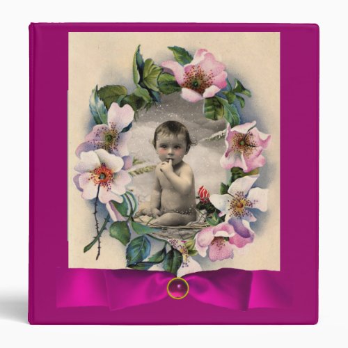 WILD ROSES AND PINK BOW BABY SHOWER PHOTO TEMPLATE 3 RING BINDER