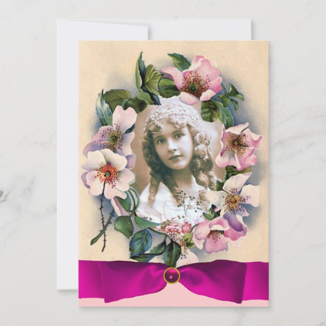 WILD ROSES AND PINK RIBBON SWEET16 PHOTO TEMPLATE (Front)