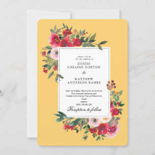 Wild Roses and Samoan Yellow Wedding Invitation