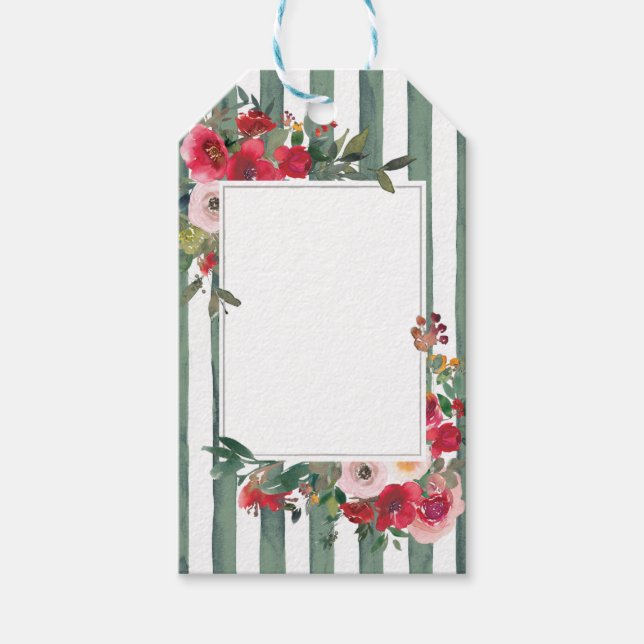 Wild Roses & Basil Green Stripes Wine Label (Front)