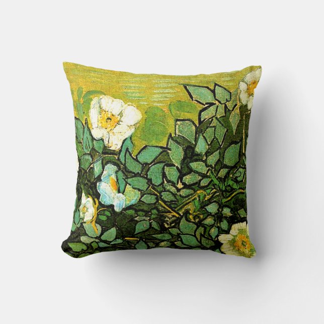 Wild Roses, beautiful painting by Vincent van Gogh Throw Pillow (Front)