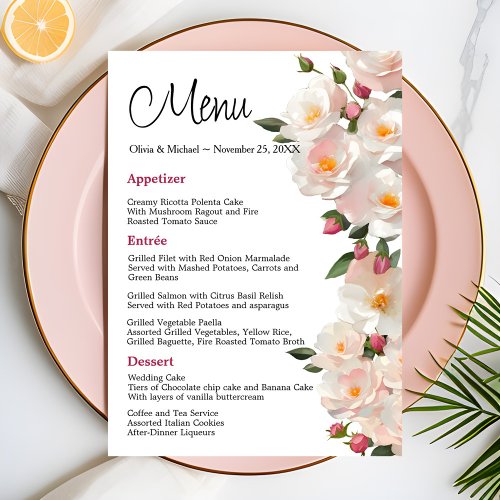 Wild roses Elegant Dog rose Wedding Menu