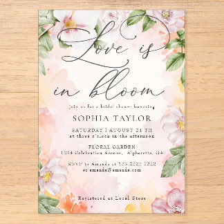 Wild Roses Elegant Love in Bloom Bridal Shower Petite Acrylic Invitation
