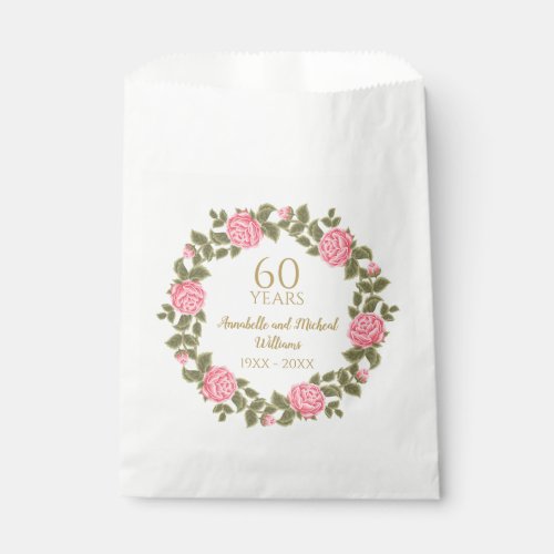 WILD ROSES Floral Garland 60TH DIAMOND ANNIVERSARY Favor Bag