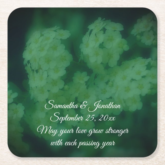 Wild Roses Flower Personalized Wedding  Square Paper Coaster (Front)