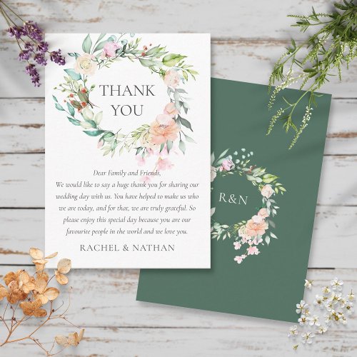 Wild Roses Garland Wedding Thank You Place Card
