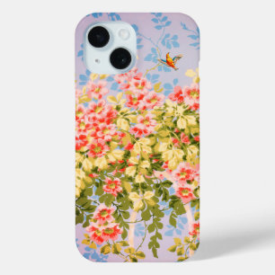 WILD ROSES ,GREEN LEAVES ,FLYING BIRD IN BLUE SKY  iPhone 15 CASE