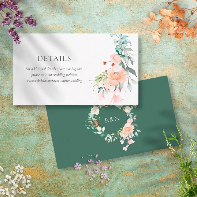 Wild Roses Greenery Floral Wedding Details Enclosure Card (Creator Uploaded)