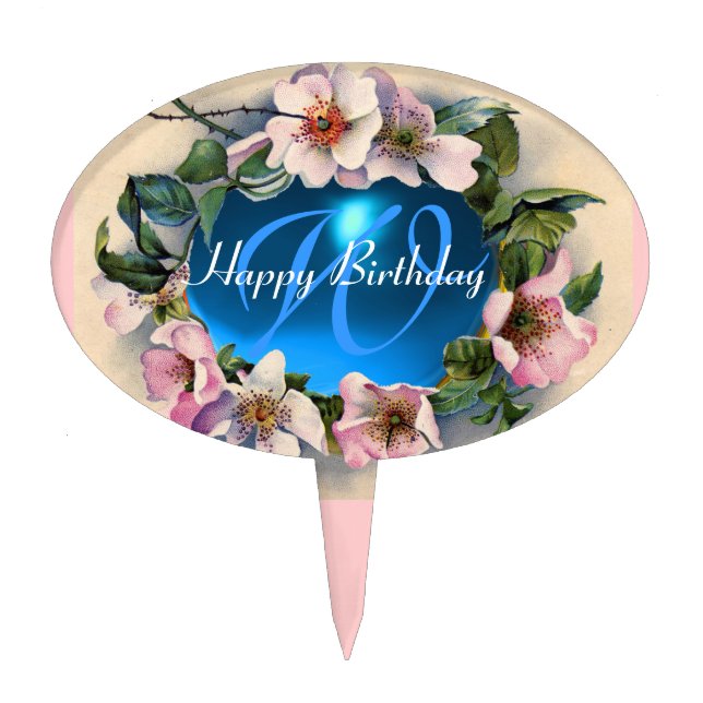 WILD ROSES  HAPPY BIRTHDAY MONOGRAM CAKE TOPPER (Front)