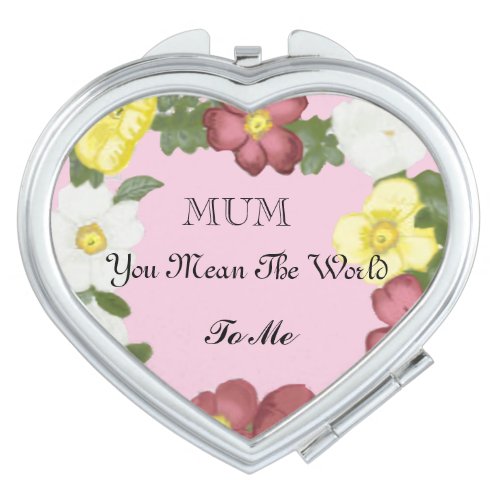 Wild Roses Heart Shaped Compact Mirror