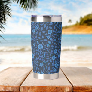 Wild roses in blue insulated tumbler