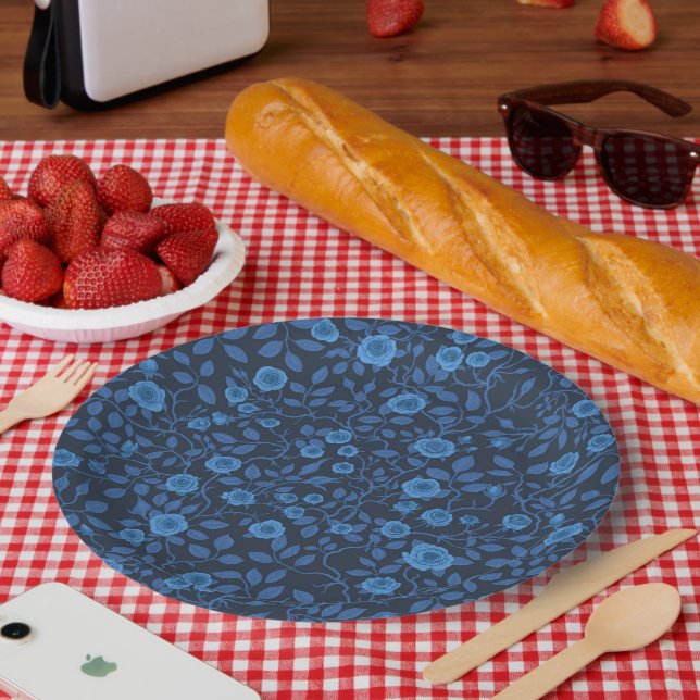 Wild roses in blue paper plates (Picnic)