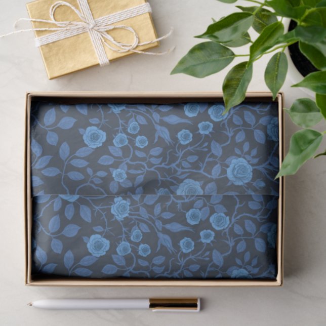 Wild roses in blue tissue paper (Gift)