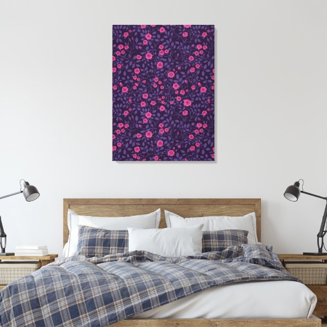 Wild roses in pink and purple canvas print (Insitu(Bedroom))