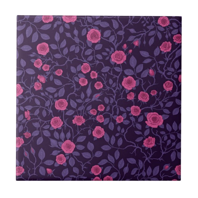Wild roses in pink and purple ceramic tile (Front)