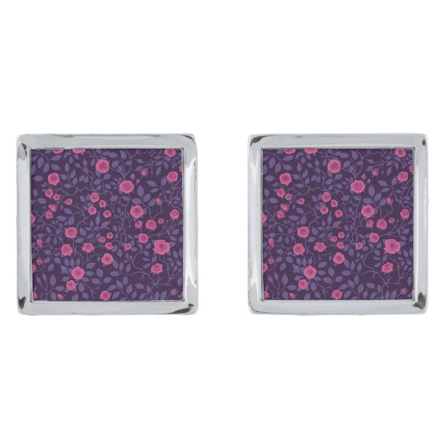 Wild roses in pink and purple cufflinks (Front)