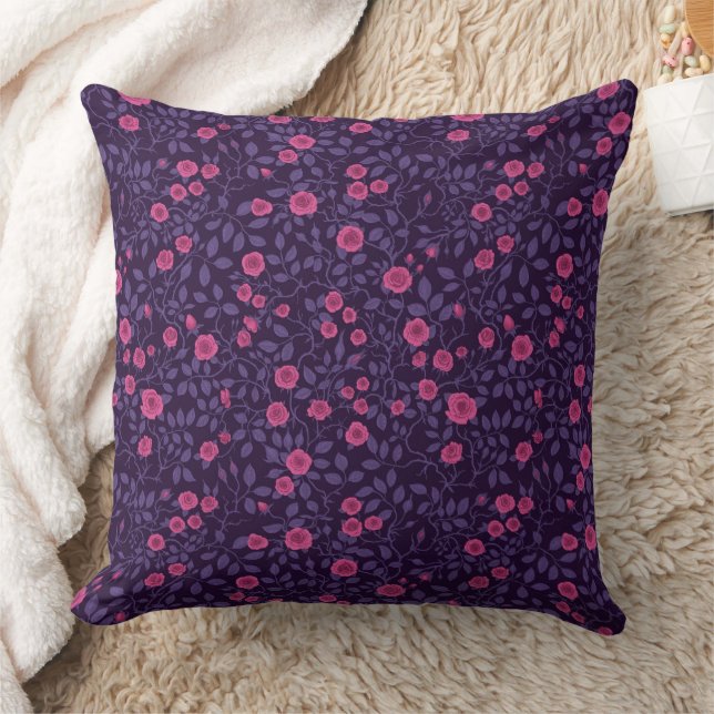 Wild roses in pink and purple throw pillow (Blanket)