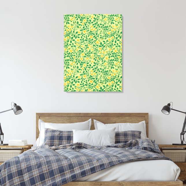 Wild roses in yellow and green canvas print (Insitu(Bedroom))