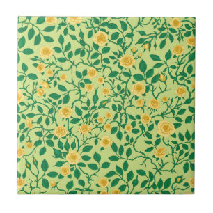 Wild roses in yellow and green ceramic tile