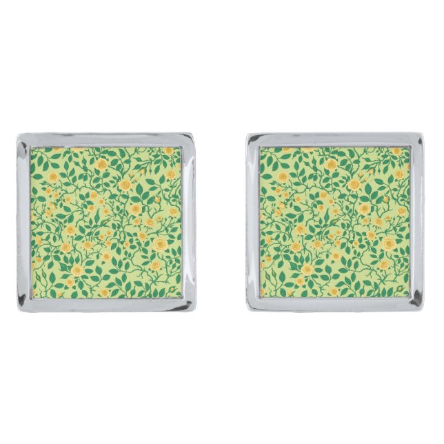 Wild roses in yellow and green cufflinks (Front)