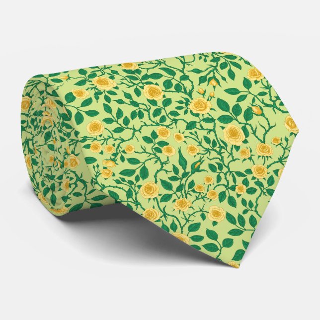 Wild roses in yellow and green neck tie (Rolled)