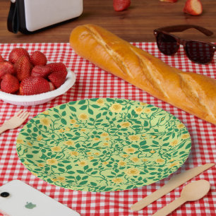 Wild roses in yellow and green paper plates