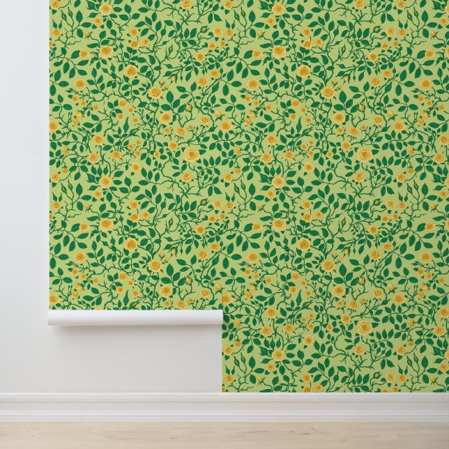 Wild roses in yellow and green wallpaper  (Application)