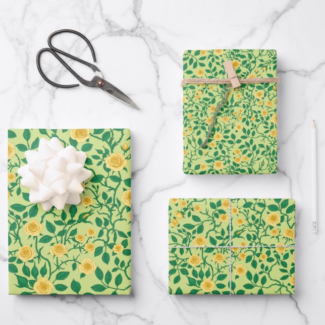 Wild roses in yellow and green wrapping paper sheets (Front)