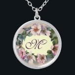 WILD ROSES MONOGRAM SILVER PLATED NECKLACE<br><div class="desc">Elegant, classy, classic floral design. Beautiful pink dog roses .Graphics and digital elaboration in vintage style by Bulgan Lumini (c) Easy to customize with your initials and own text as a wedding ceremony announcement, place cards, save-the-date .favors , thank you cards .bridal showers .baby showers .Sweet 16 birthdays, Bat Mitzvah...</div>